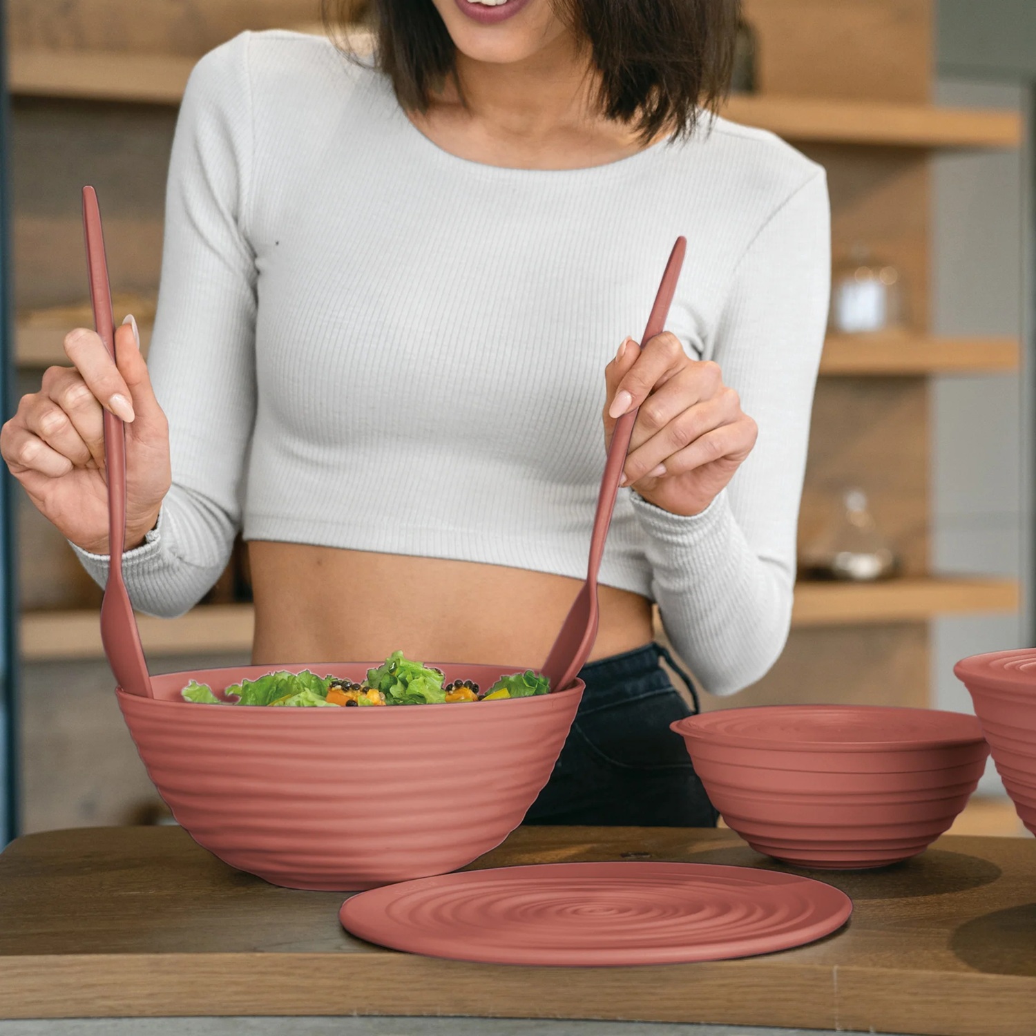 Saladier avec couvercle 25 cm tierra terracotta - guzzini