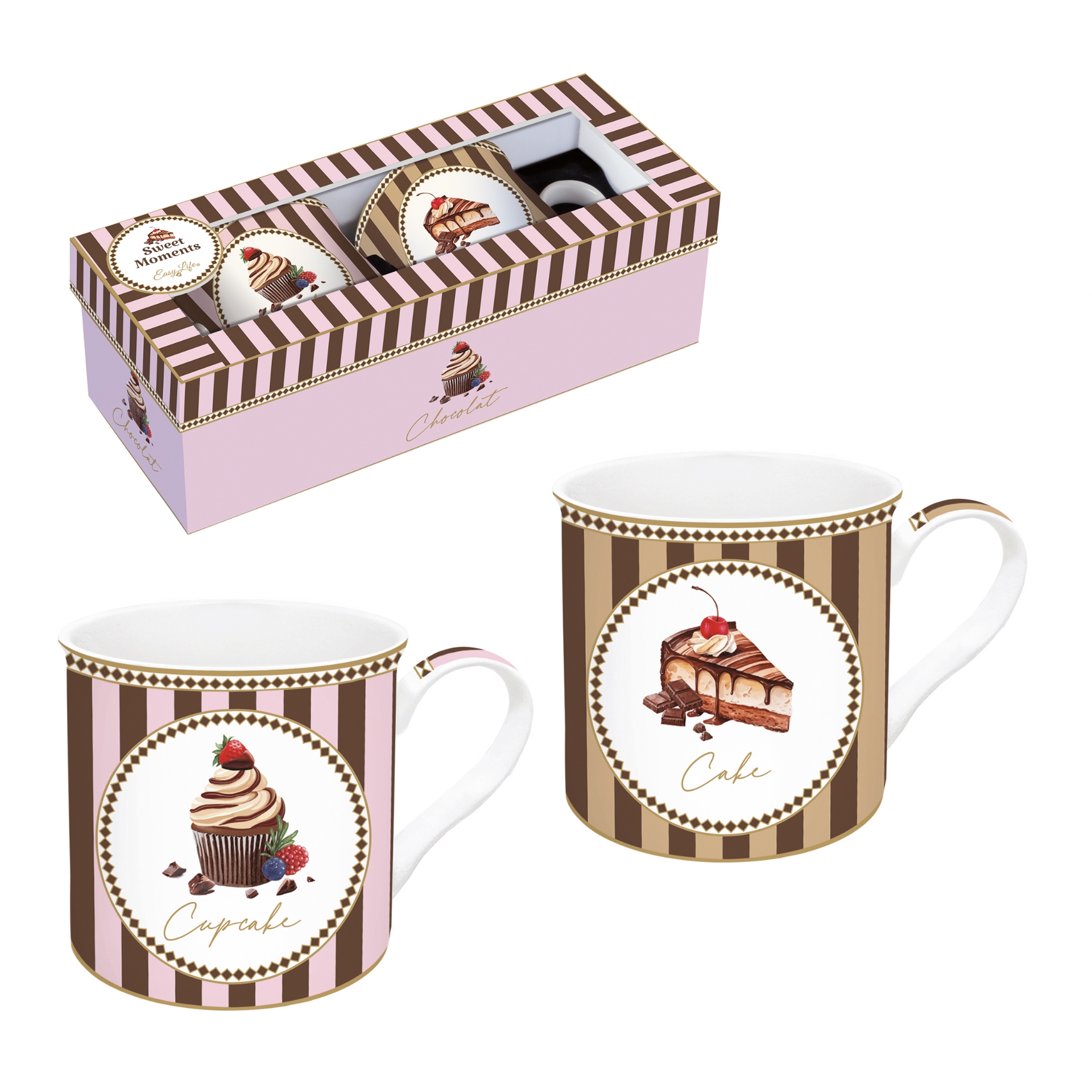 Sweet moments, coffret 2 mugs en porcelaine fine 30 cl - easylife
