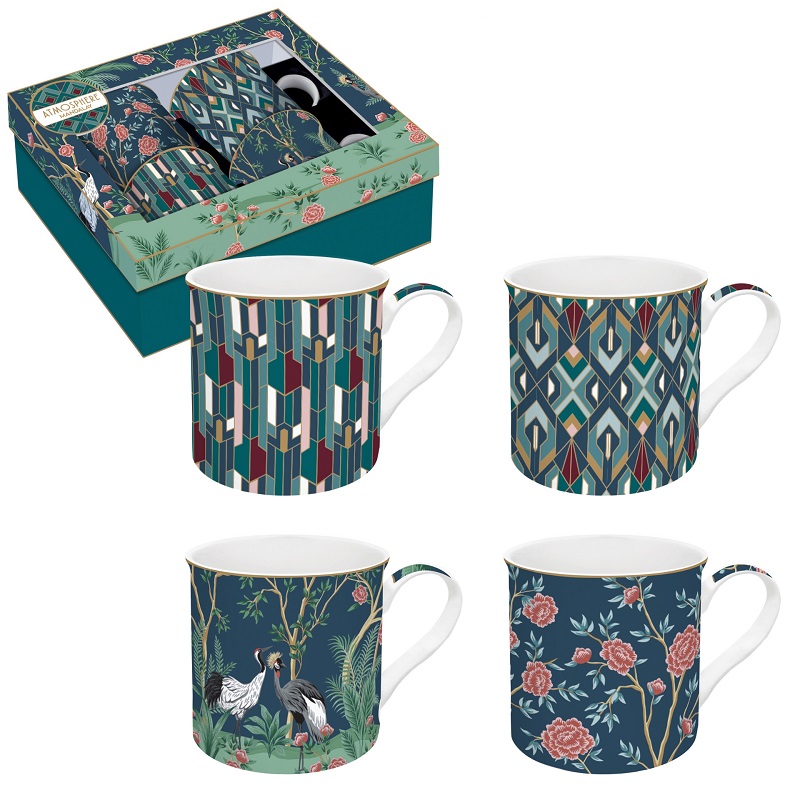 Coffret 4 mugs en porcelaine fine 300 ml mandalay - easylife