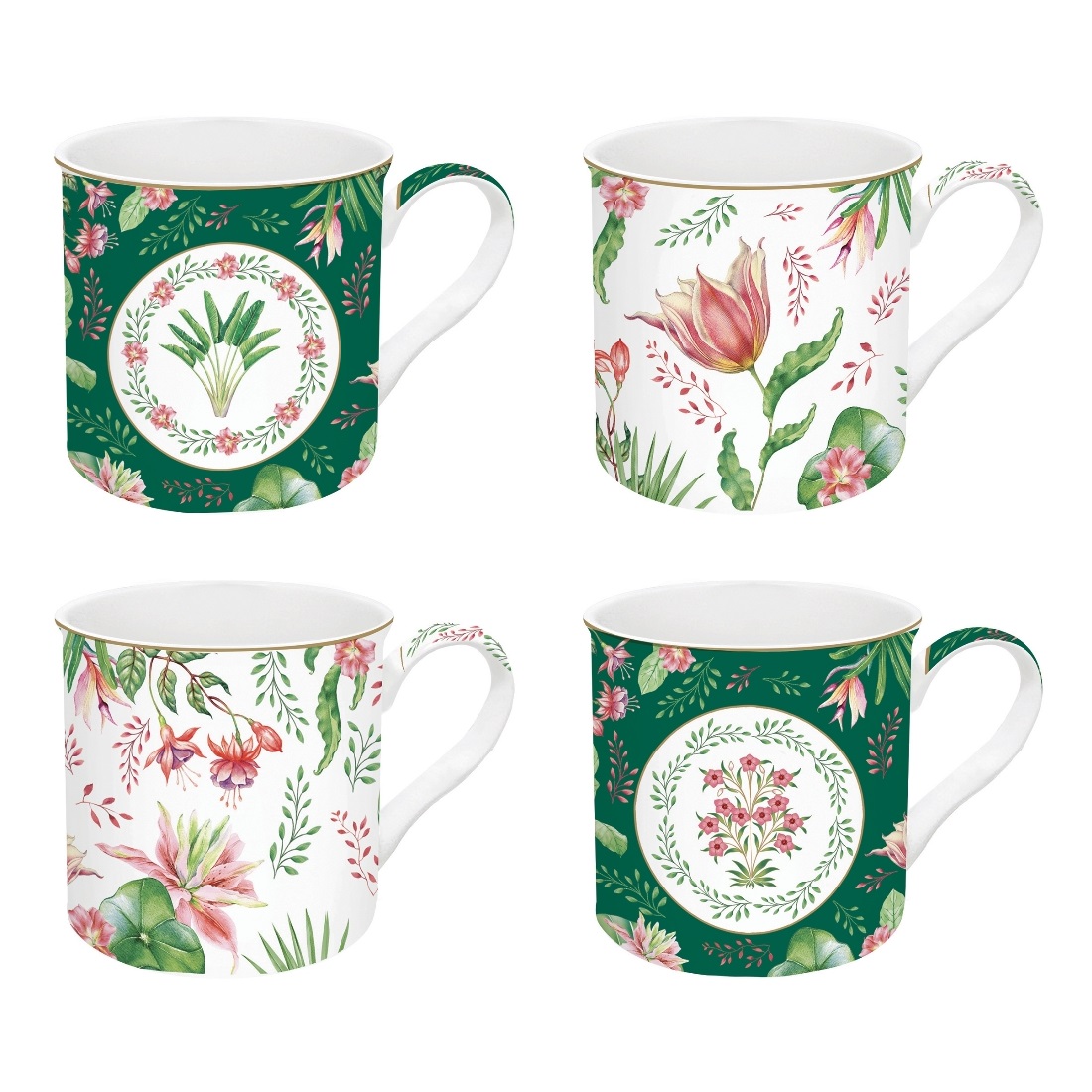 Coffret cadeau 4 mugs en porcelaine 300 ml botanic chic - easylife