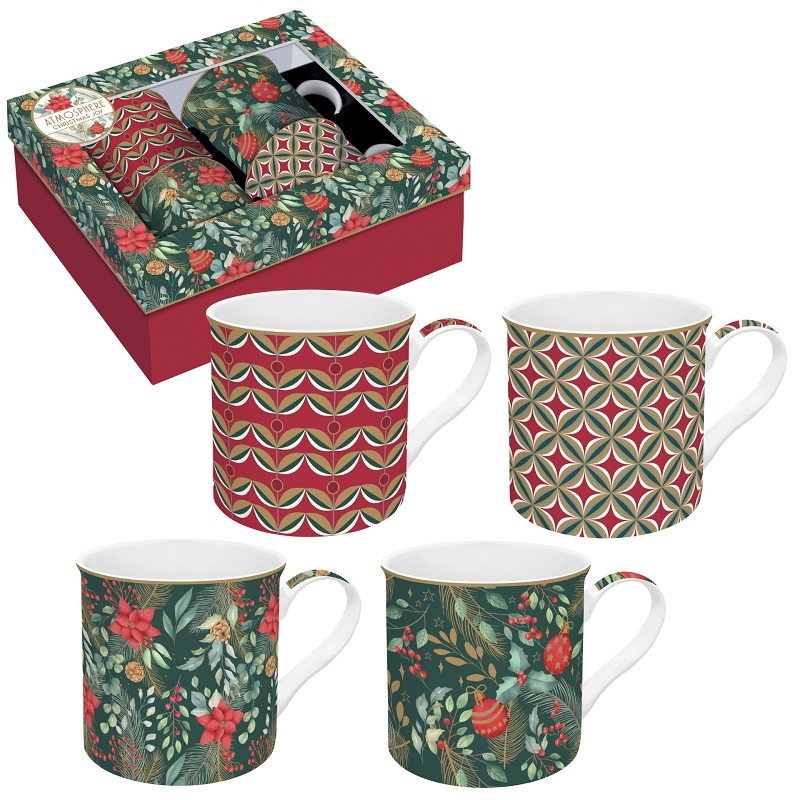 Coffret 4 mugs en porcelaine fine 300 ml christmas joy - easylife