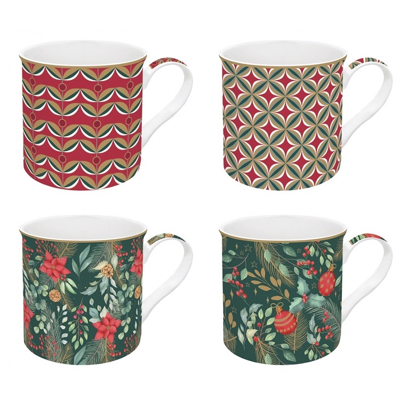Coffret 4 mugs en porcelaine fine 300 ml christmas joy - easylife