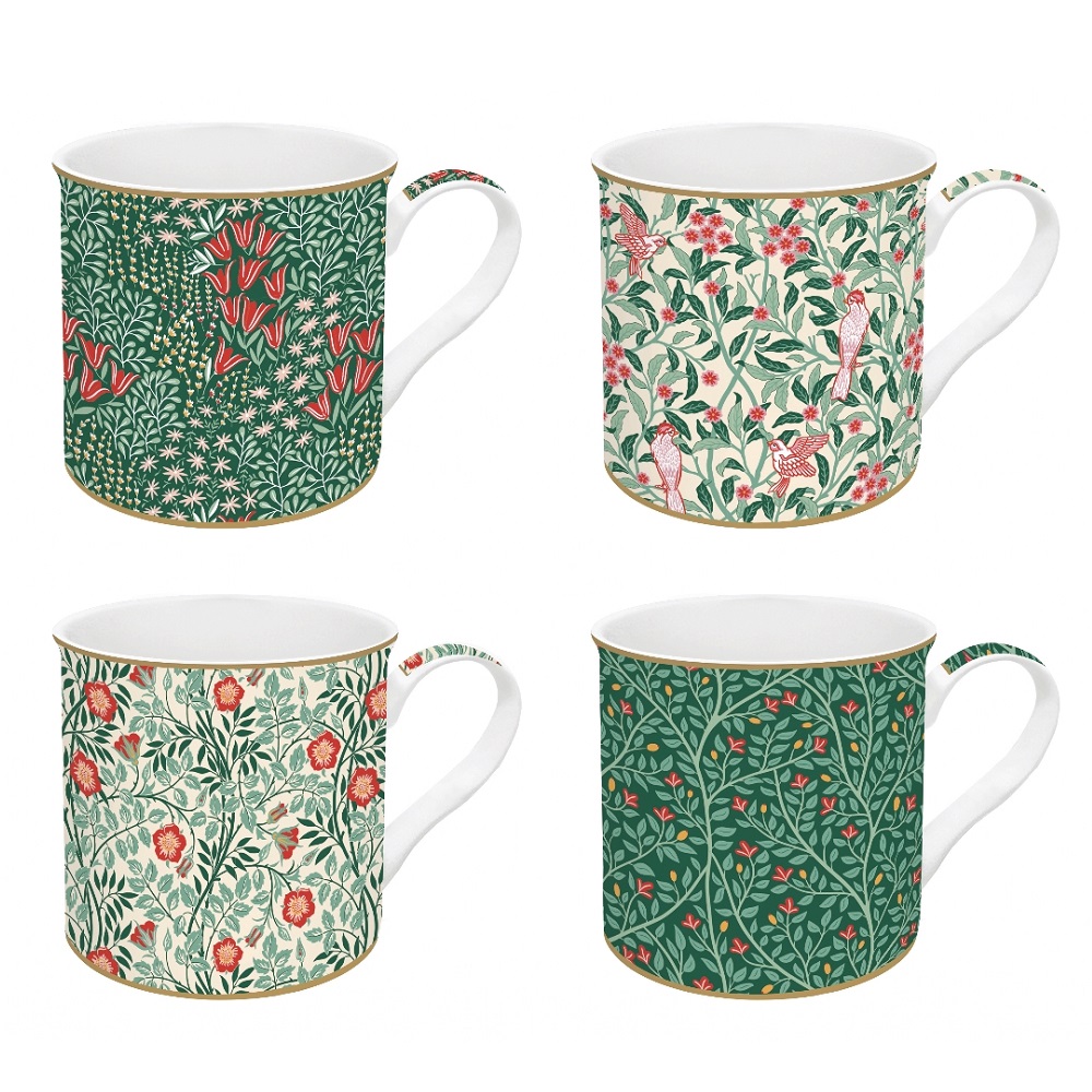Coffret 4 mugs en porcelaine fine 300 ml floral fantasy - easylife