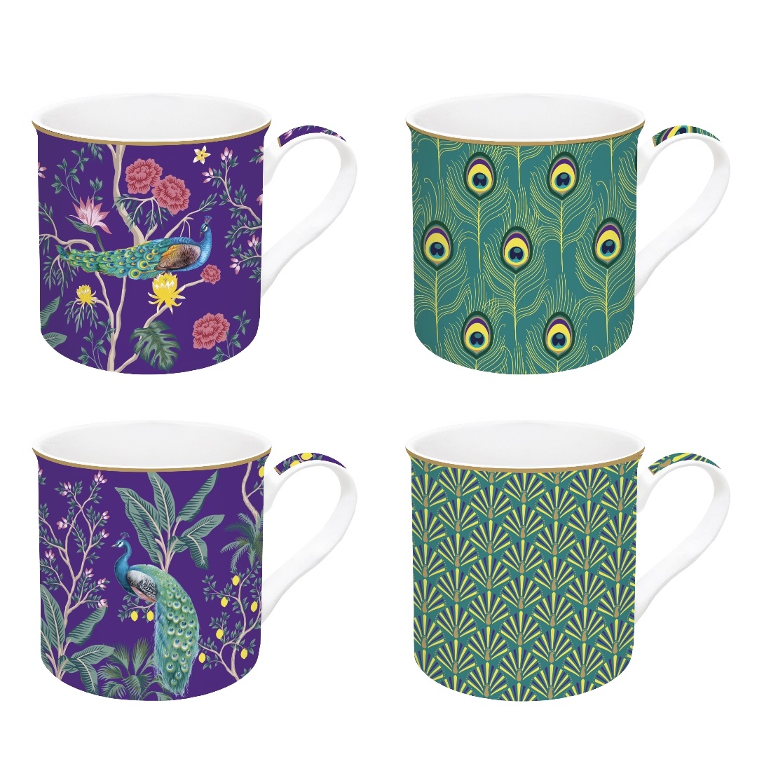 Impérial peacock - coffret cadeau 4 mugs en porcelaine 300 ml - easylife