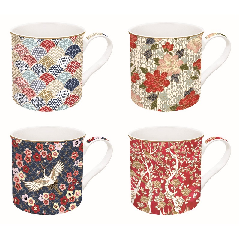 Coffret 4 mugs en porcelaine fine 300 ml okinawa - easylife