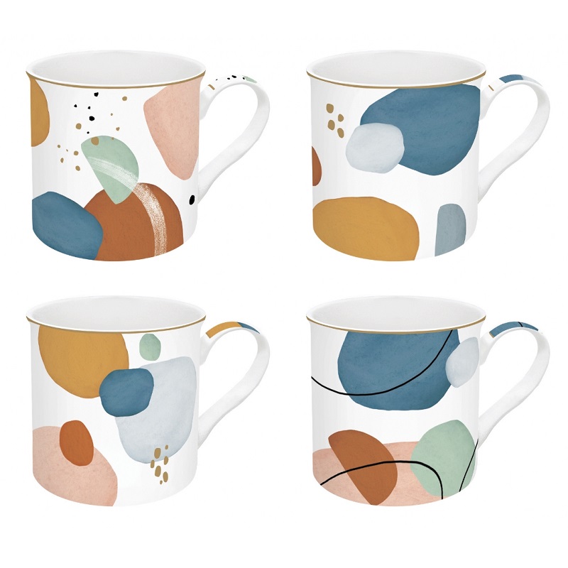 Coffret 4 mugs en porcelaine fine 300 ml shapes - easylife