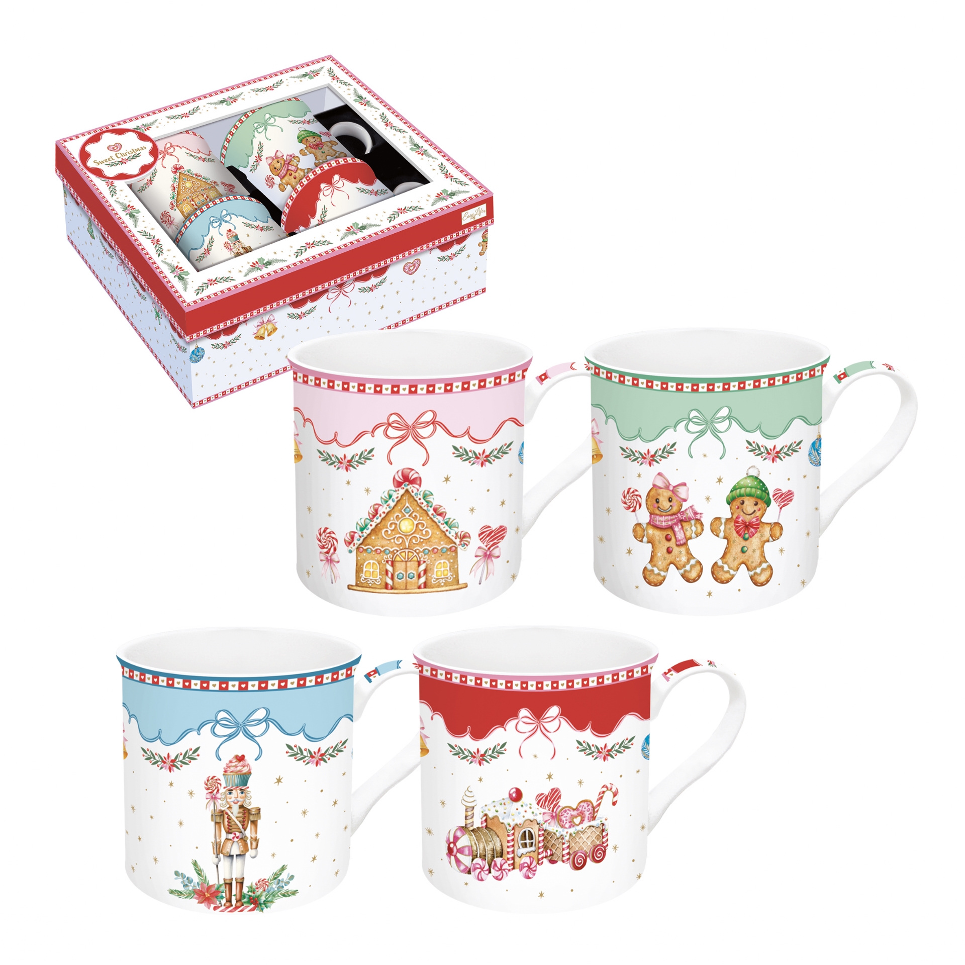Sweet christmas, coffret cadeau 4 mugs en porcelaine 300 ml - easylife