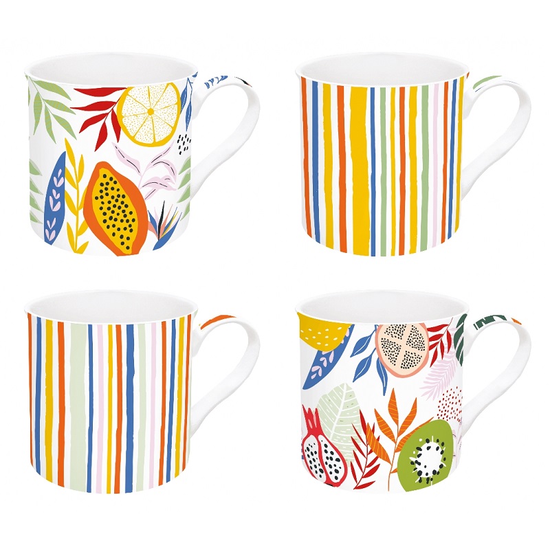 Coffret 4 mugs en porcelaine fine 300 ml tutti frutti - easylife