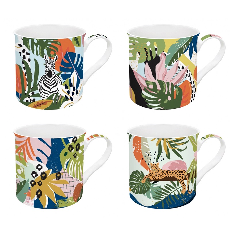 Coffret 4 mugs en porcelaine fine 300 ml tropical vibes - easylife