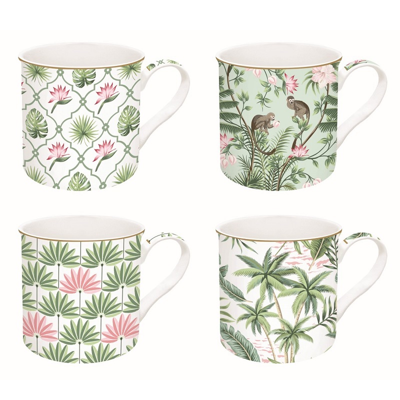 Coffret 4 mugs en porcelaine fine 300 ml wild tropical - easylife