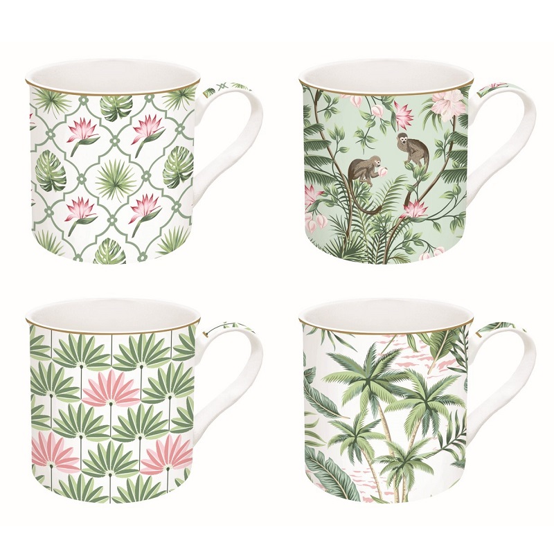 Coffret 4 mugs en porcelaine fine 300 ml wild tropical - easylife