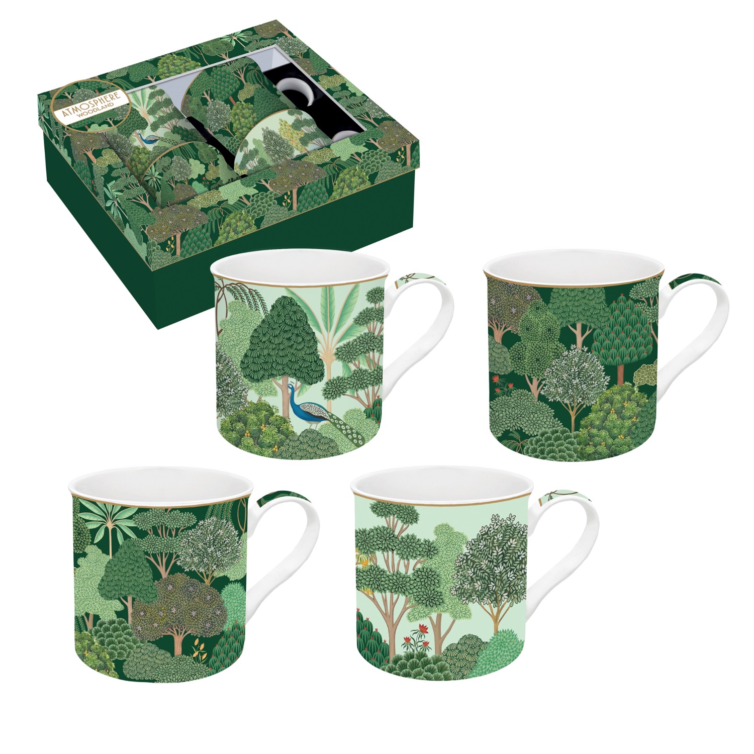 Coffret cadeau 4 mugs en porcelaine 300 ml woodland - easylife