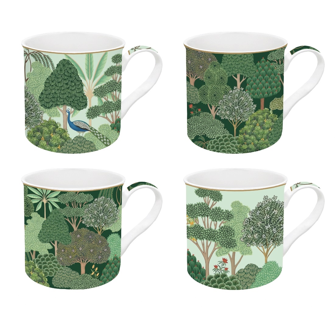 Coffret cadeau 4 mugs en porcelaine 300 ml woodland - easylife