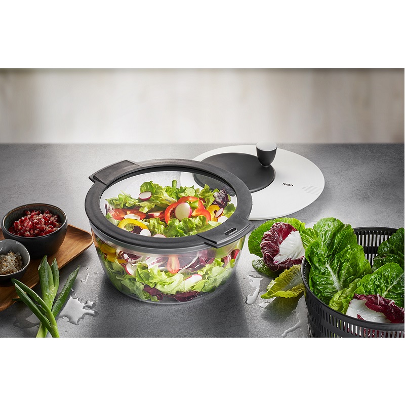 Rotare essoreuse a salade noire 25 cm avec couvercle de conservation - gefu 