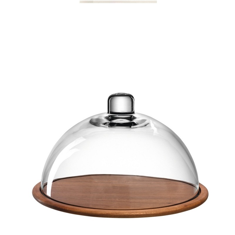 Cloche a fromage en verre sur plateau bois - leonardo