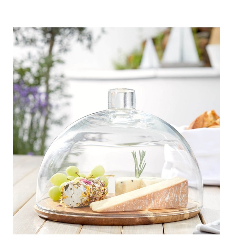 Cloche a fromage en verre sur plateau bois - leonardo