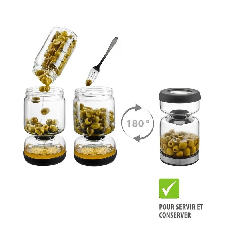 Lavina, bocal égouttoir en verre 2 compartiments en sablier 750 ml, pour égoutter cornichons et pickles - gefu