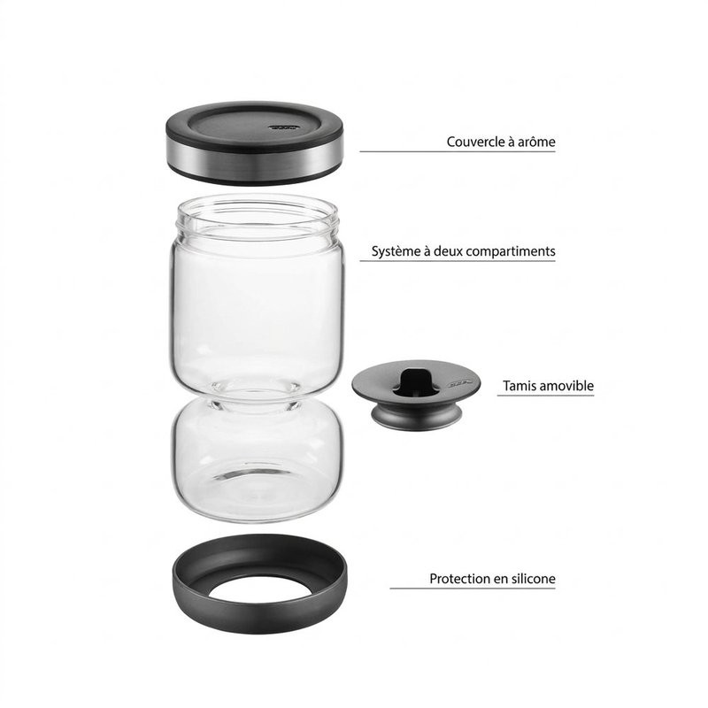Lavina, bocal égouttoir en verre 2 compartiments en sablier 750 ml, pour égoutter cornichons et pickles - gefu