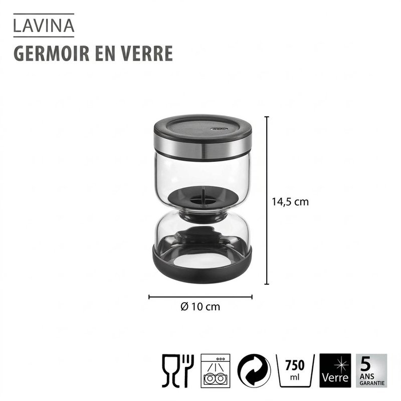 Lavina, bocal égouttoir en verre 2 compartiments en sablier 900 ml, pour égoutter cornichons et pickles - gefu