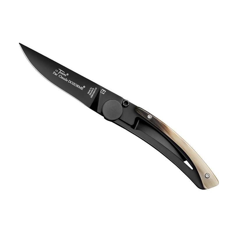 Couteau de poche liner thiers grand modele 9 cm manche corne claire lame noire - claude dozorme 