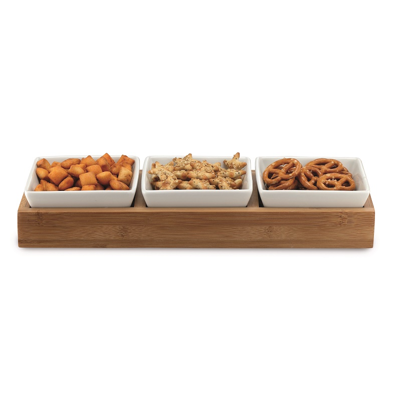 Set apero 3 coupelles carrees sur plateau bambou - weis