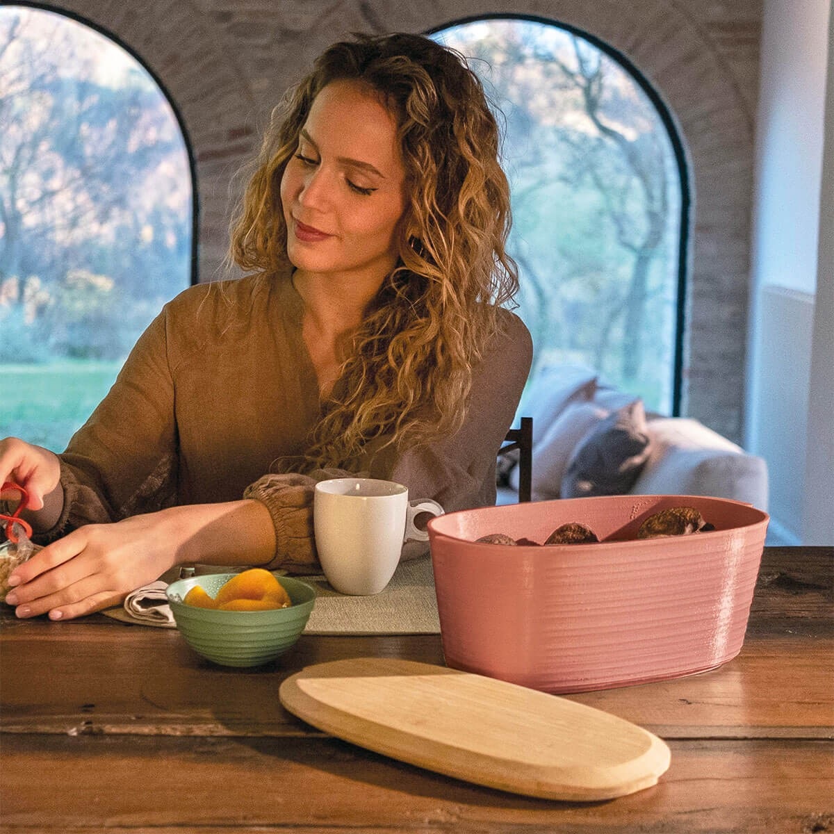 Boite à pain ou viennoiseries avec couvercle en bambou tierra terracotta - guzzini