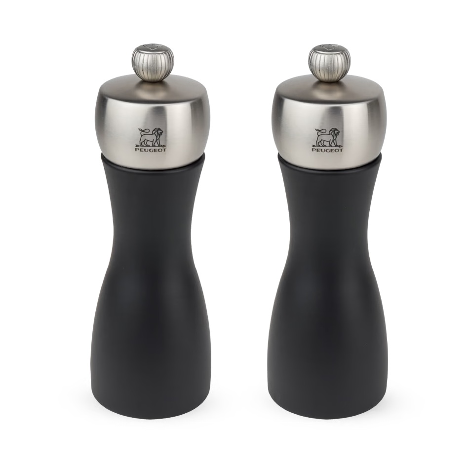 Duo de moulins à poivre et à sel en bois et inox fidji couleur noir 15 cm - peugeot saveurs