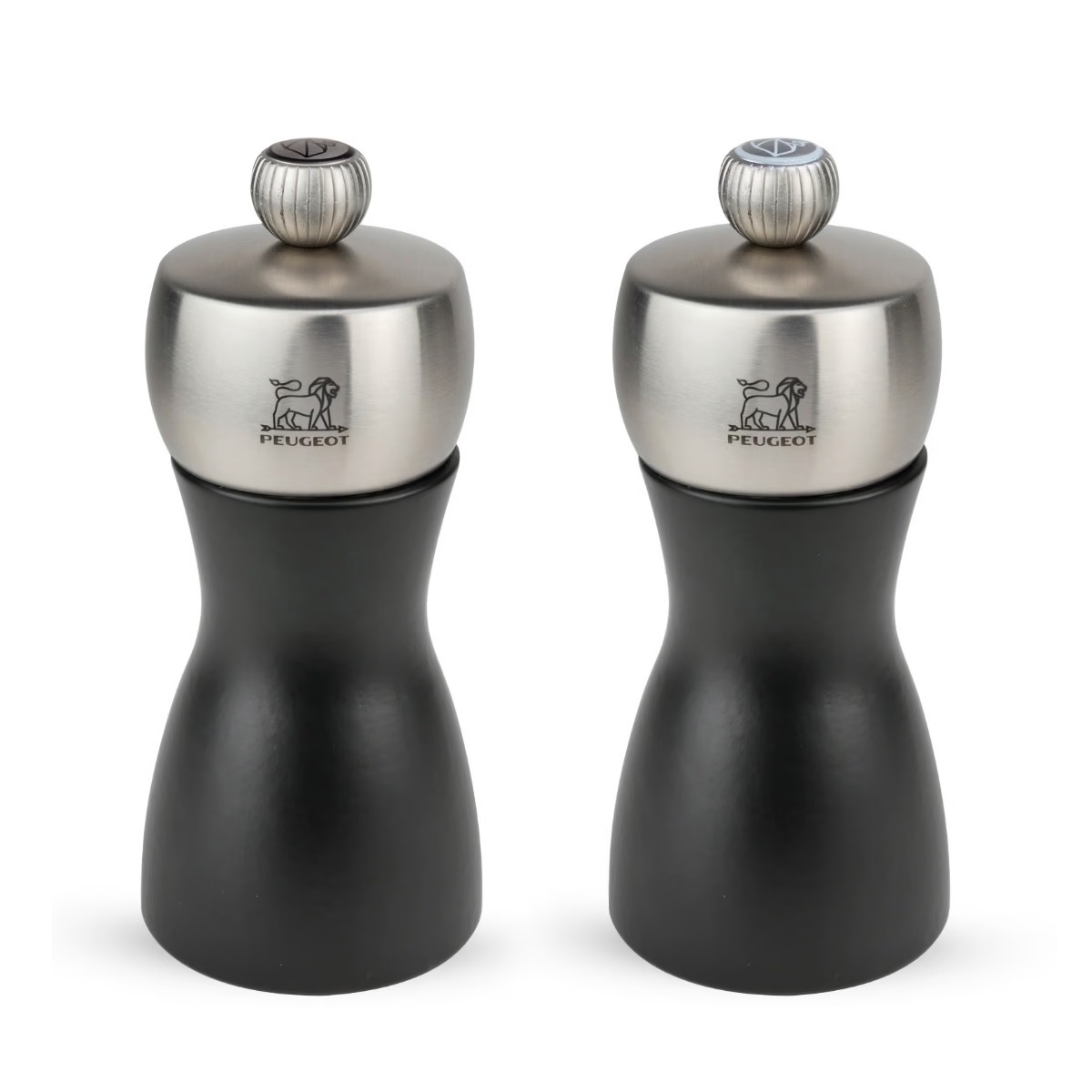 Duo de moulins à poivre et à sel en bois et inox fidji couleur noir 12 cm- peugeot saveurs