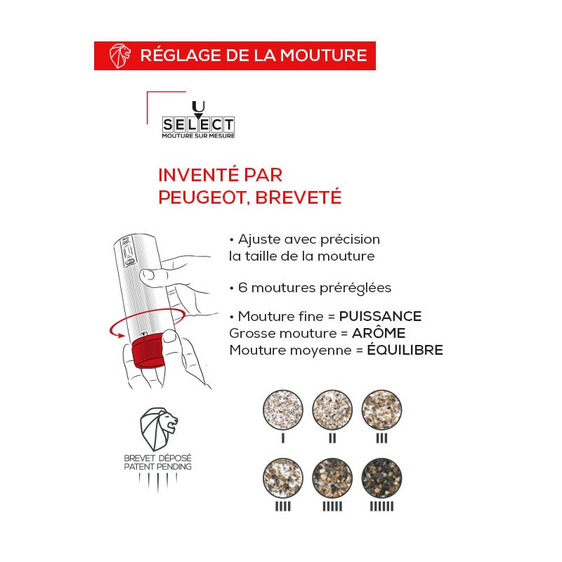 Coffret cadeau elis sense 20 cm - duo de moulins à poivre et à sel électriques u'select - peugeot saveurs