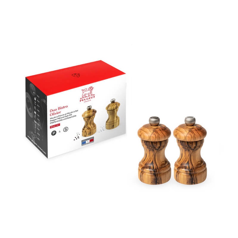 Bistro duo moulin a sel et a poivre 10 cm bois d'olivier - peugeot saveurs