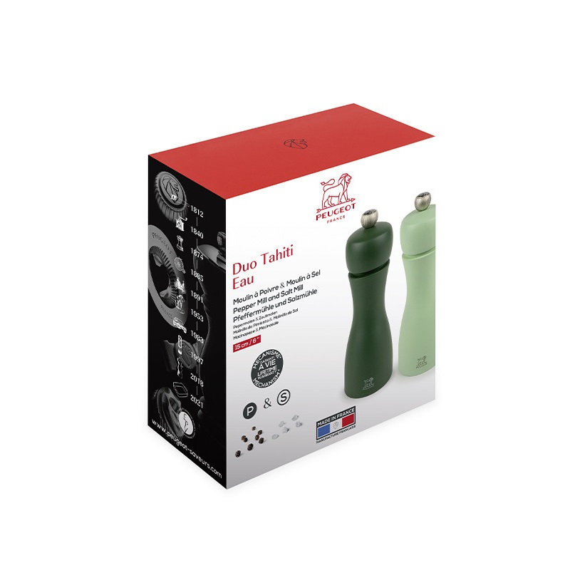 Tahiti eau duo moulin a sel vert menthe et moulin a poivre vert mousse - peugeot saveurs