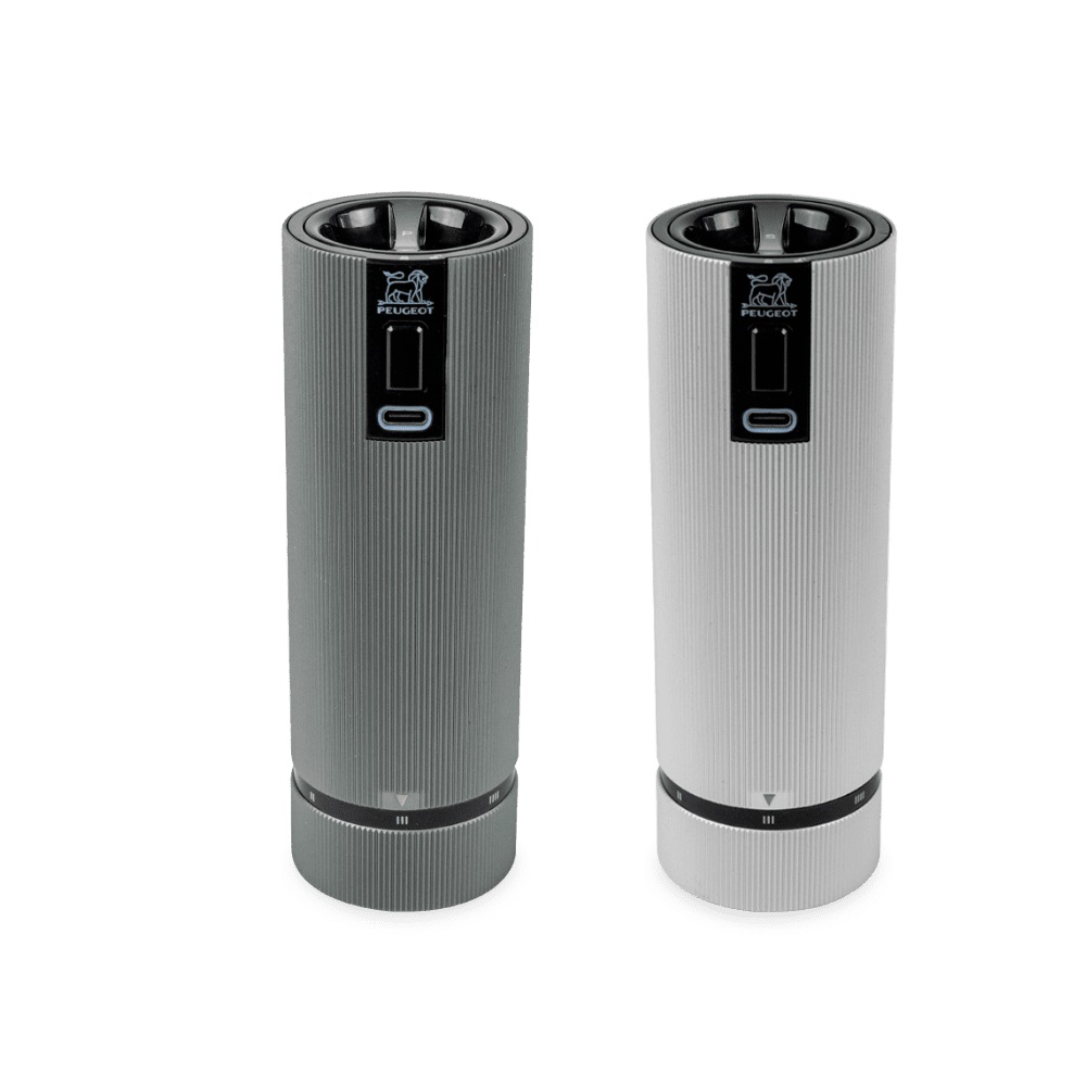 Duo line moulin à poivre et sel electrique rechargeable u'select, carbone et aluminium , 15 cm - peugeot saveurs