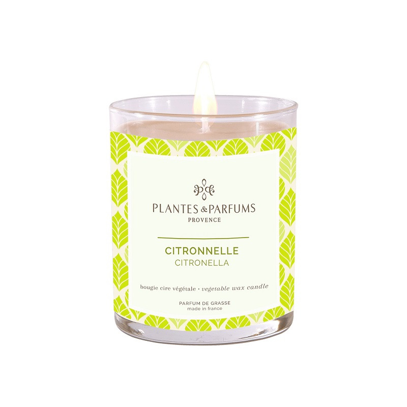 Bougie parfumee a la cire vegetale 180g a l'huile essentiel de citronnelle - plantes et parfums de provence