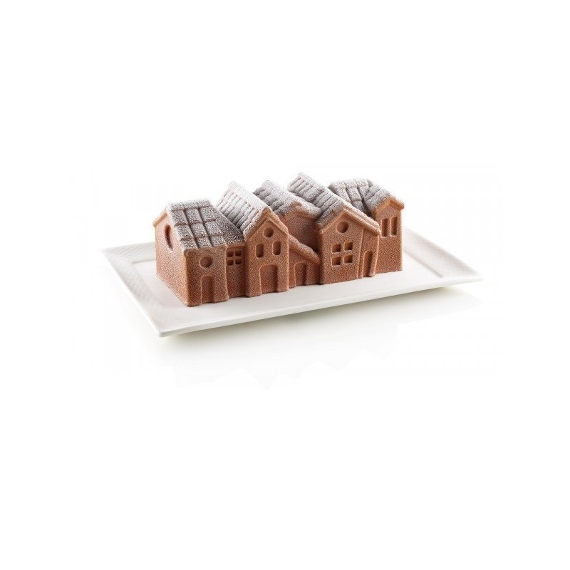 Kit moule a buche en silicone winter village 24 cm- silikomart