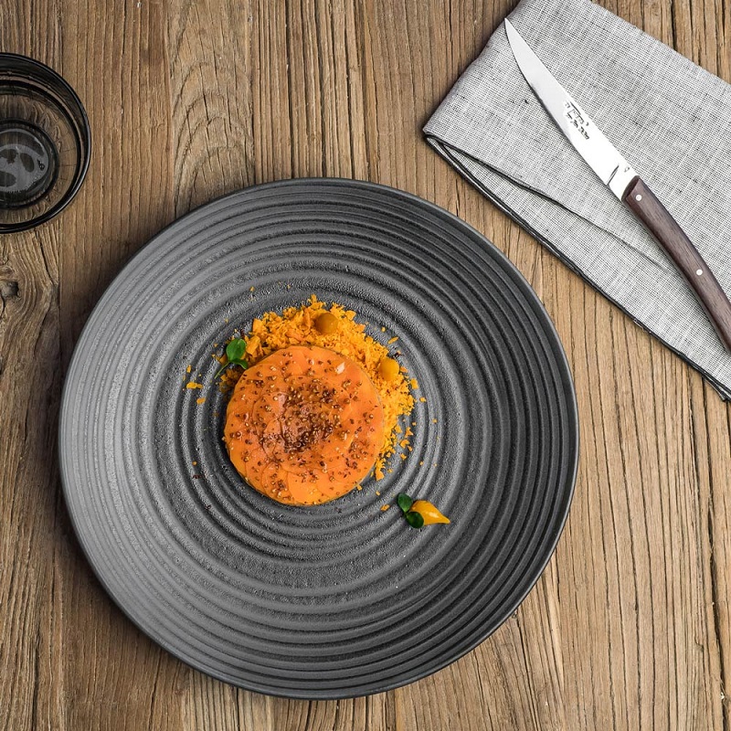 Lot de 6 assiettes plates moon noir 27 cm - table et passion 