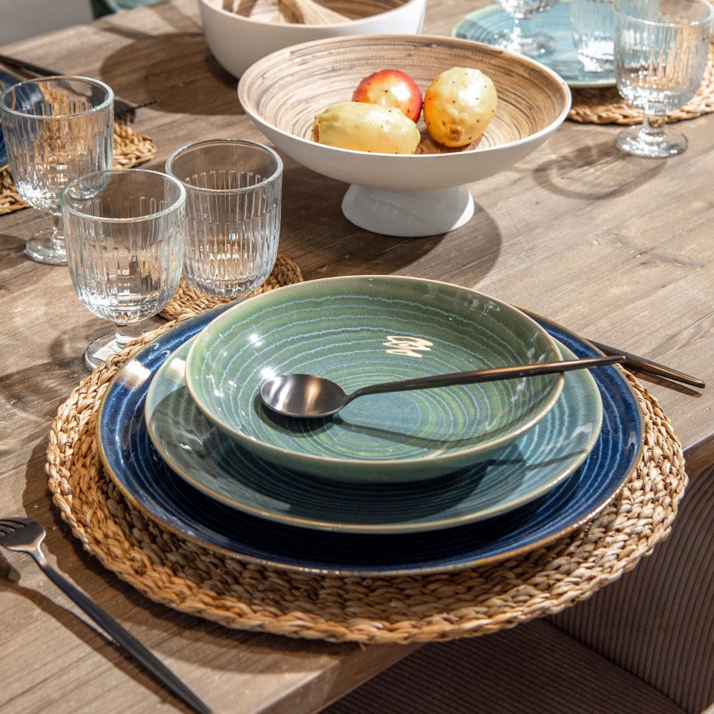 Lot de 6 assiettes plates moon bleu lagon 27 cm - table et passion 
