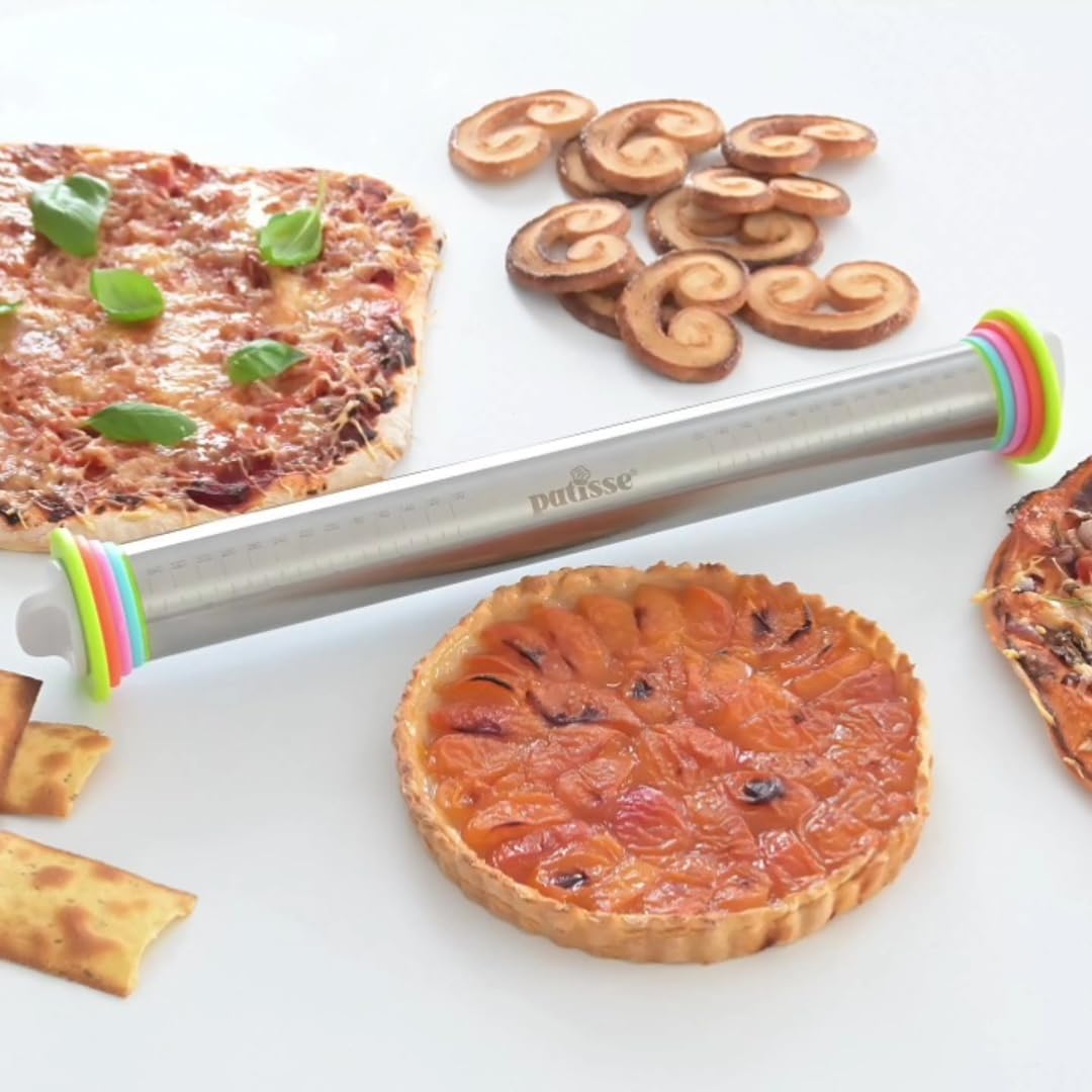 Rouleau à pâtisserie à entretoises 43 cm, avec 4 bagues d‘épaisseurs - patisse