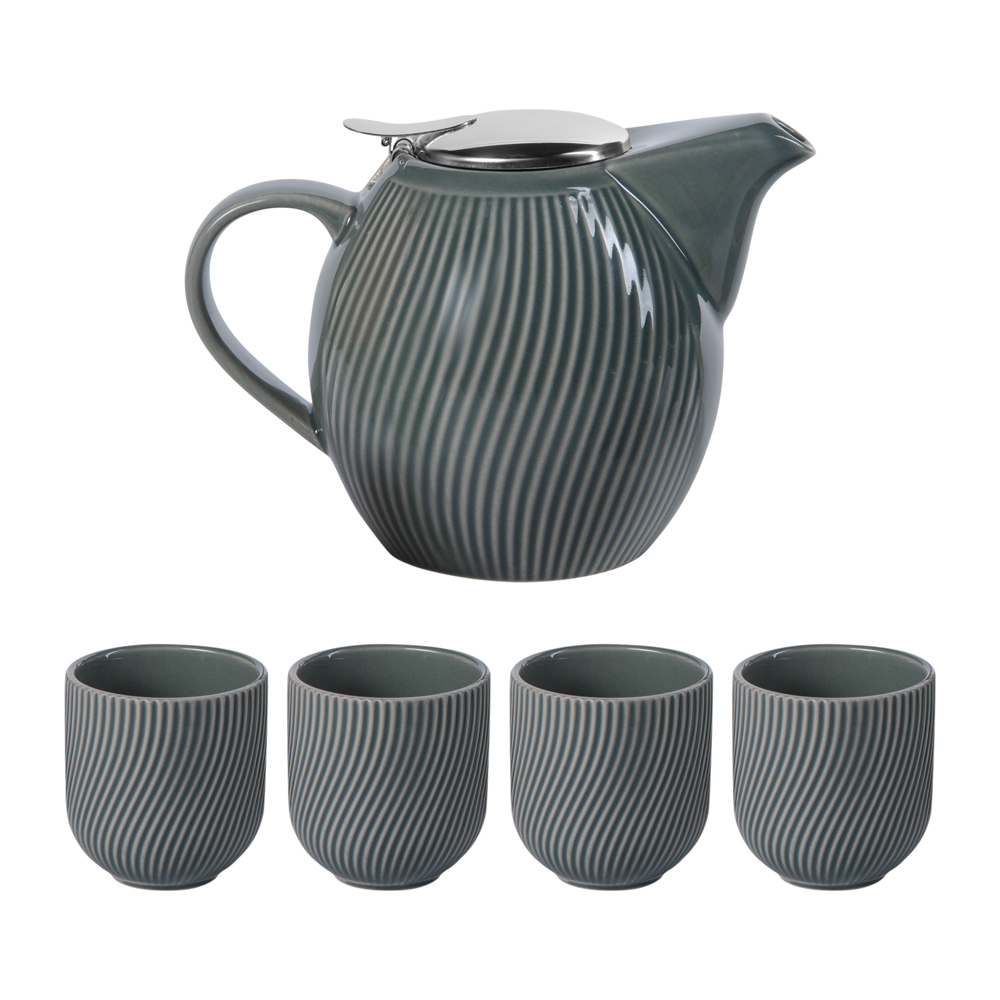 Coffret théière mao gris 0,9l et 4 gobelets - table et passion