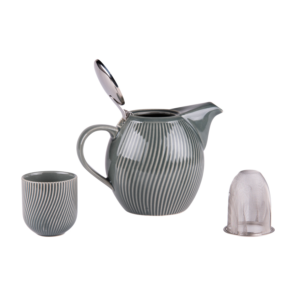 Coffret théière mao gris 0,9l et 4 gobelets - table et passion