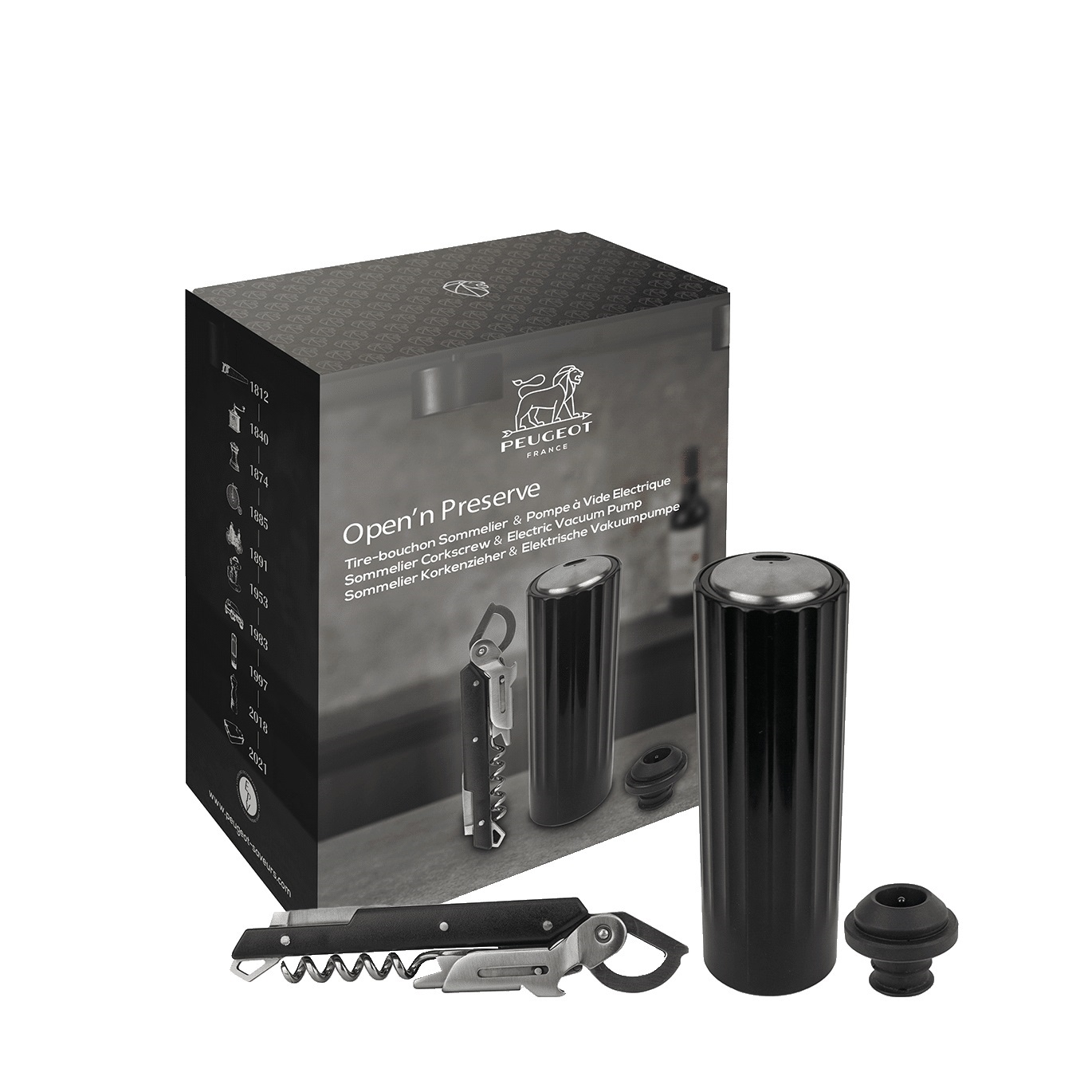 Open'n préserve électrique + tire bouchon clavelin en coffret cadeau - peugeot saveurs