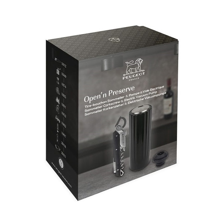 Open'n préserve électrique + tire bouchon clavelin en coffret cadeau - peugeot saveurs