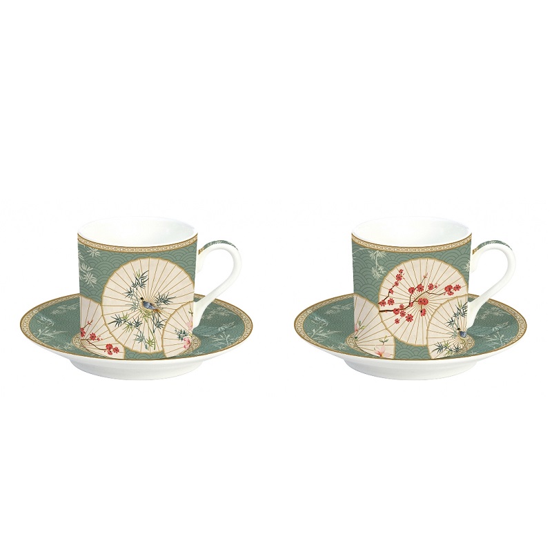 Coffret 2 tasses a cafe en porcelaine fine 7,5 cl decor oriental dreams - easylife