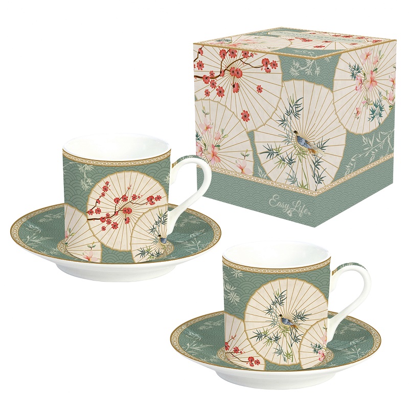 Coffret 2 tasses a cafe en porcelaine fine 7,5 cl decor oriental dreams - easylife