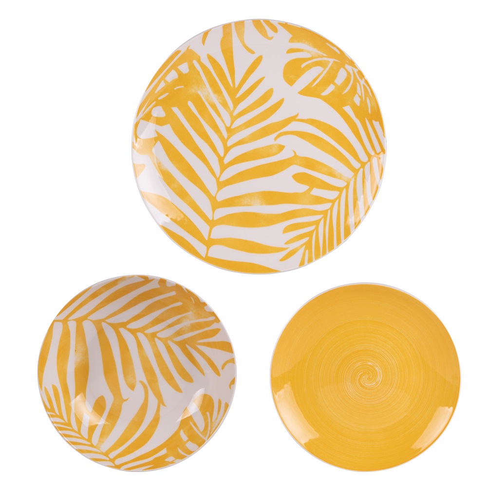 Service d'assiettes en porcelaine 18 pièces tropical jaune - table et passion 