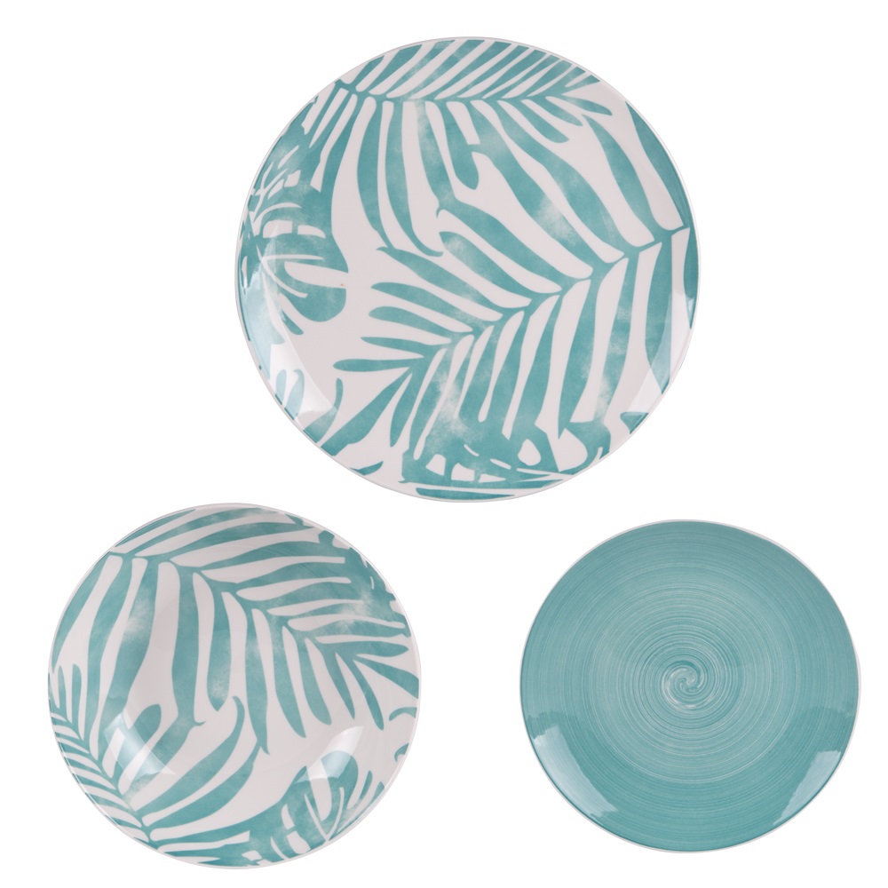Service d'assiettes en porcelaine 18 pièces tropical bleu - table et passion 