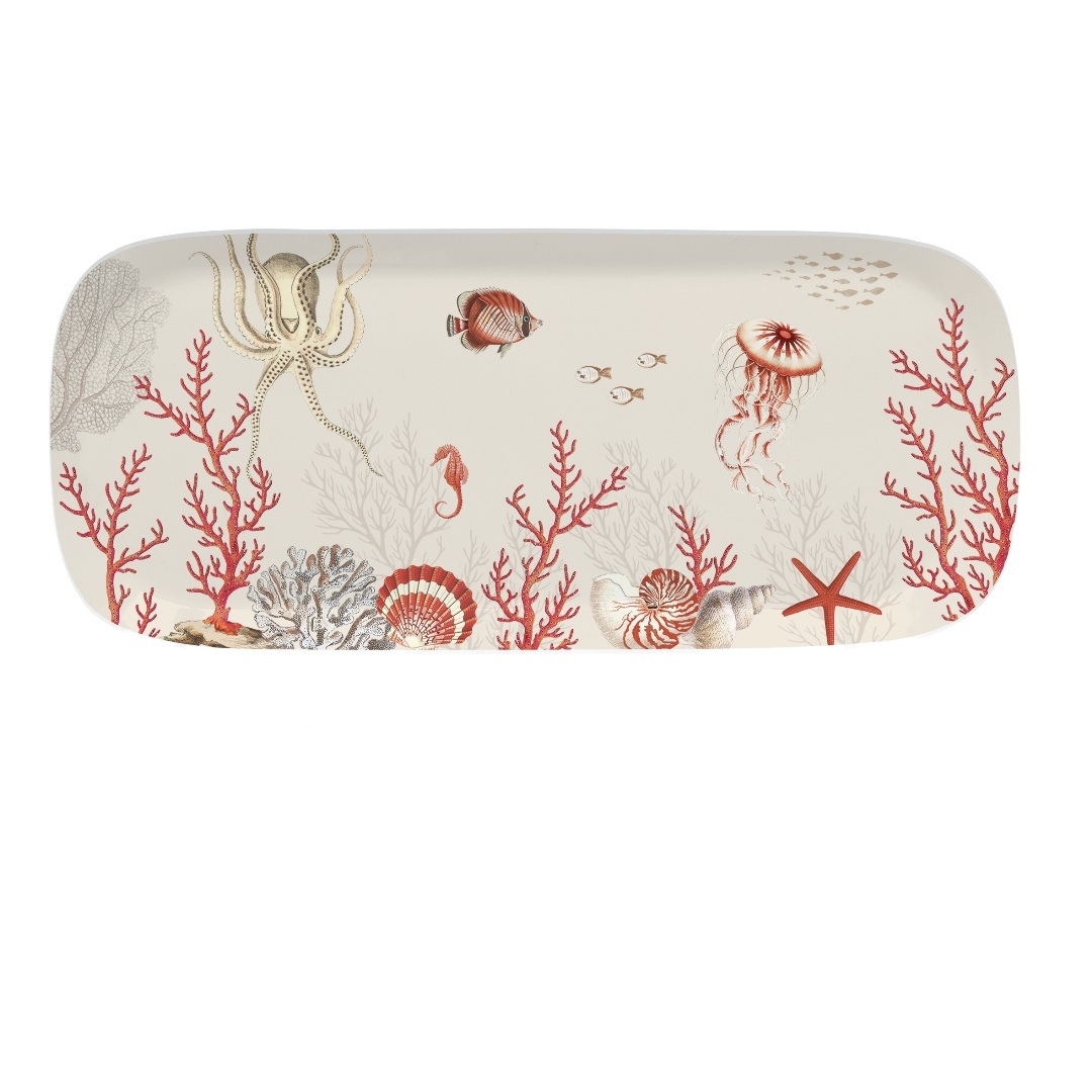 Plat à cake en porcelaine 40x17,5 cm décor corail reef - easylife