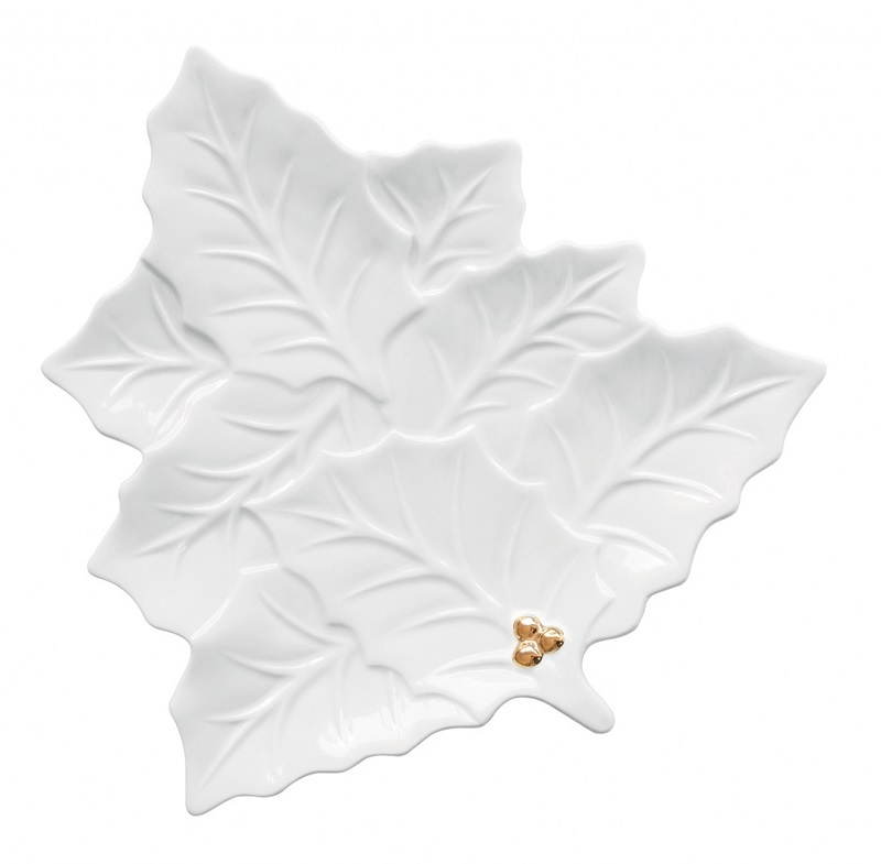 Plat a service feuilles de houx holly berries - easylife