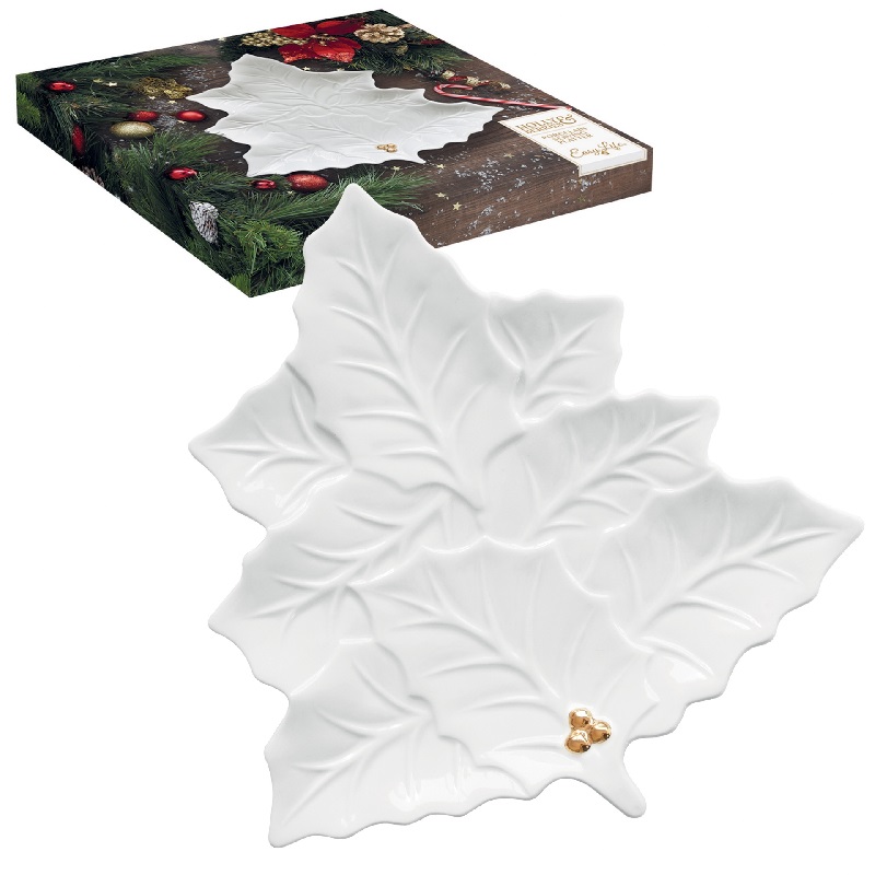 Plat a service feuilles de houx holly berries - easylife