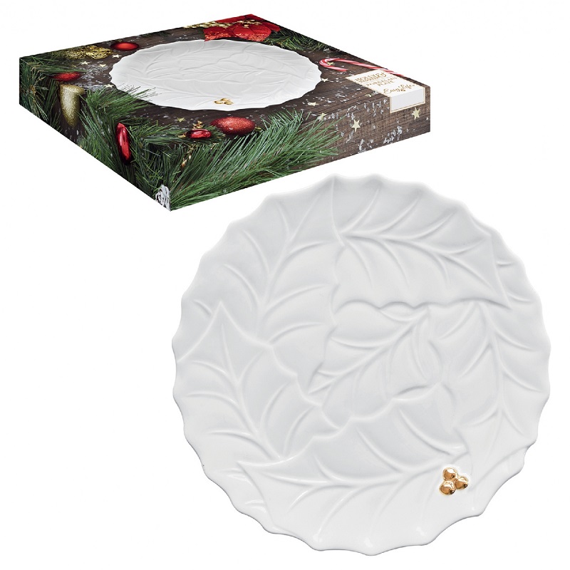 Coffret plat a tarte 30 cm feuilles de houx holly berries - easylife