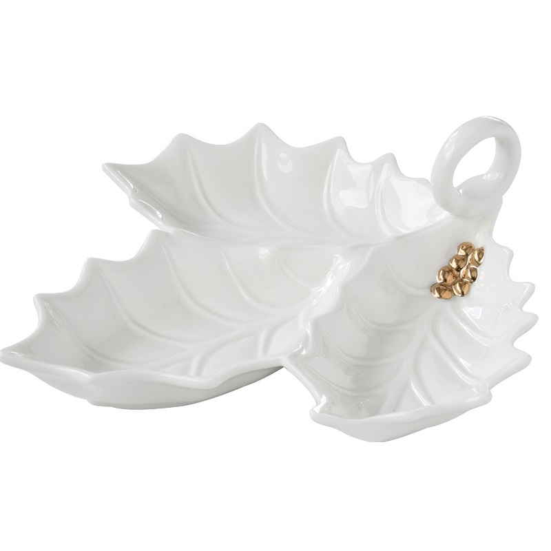 Coupelle apero 3 compartiments 22x 20 cm feuilles de houx holly berries - easylife